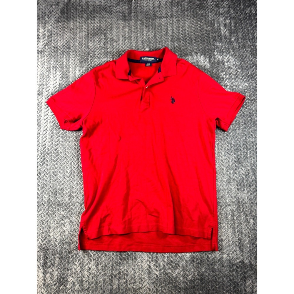 U.S. Polo Assn. Luxury Feel Polo Shirt Mens M Red Cotton Side Slit Golf Tennis